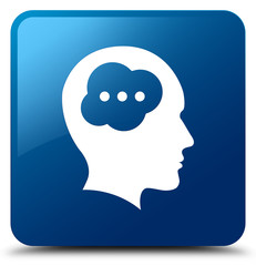 Brain head icon blue square button