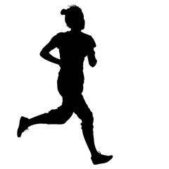 Fototapeta na wymiar Black Silhouettes Runners sprint women on white background