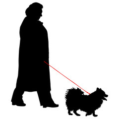 Silhouette of people and dog. Vector illustration