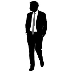Silhouette businessman man in suit with tie on a white background. Vector illustration