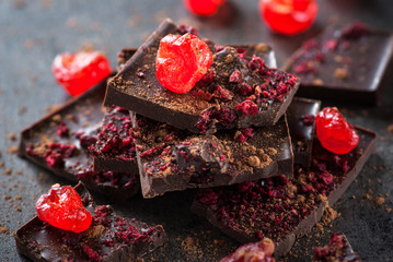 Homemade chocolate with dry cherry