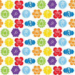 seamless pattern with signs and names of chakras in Sanskrit for your design