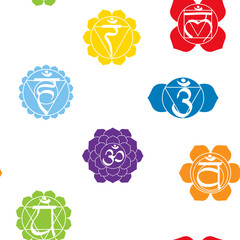 seamless pattern with signs and names of chakras in Sanskrit for your design