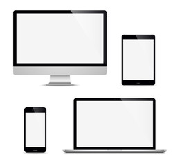 Realistic set computer, laptop, tablet, phone on a white background. Vector