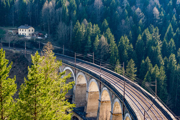 rail viaduct - train bridge over a valley - Semmering Bahn - unesco world heritage - Kalte Rinne,...