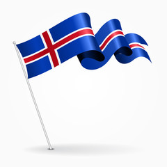 Icelandic pin wavy flag. Vector illustration.