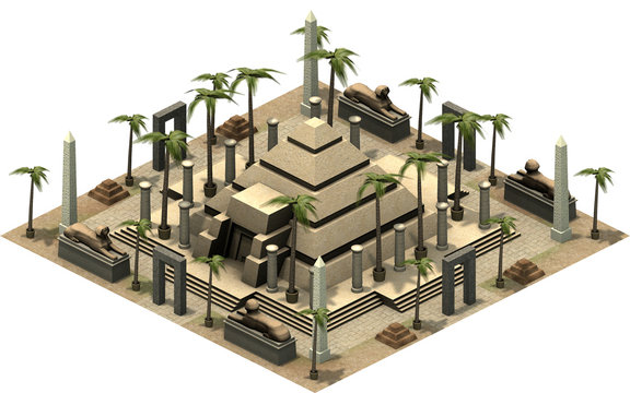 Isometric buildings of ancient Egypt, pyramid. 3D rendering