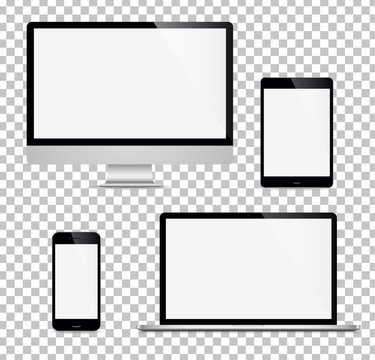 Realistic set computer, laptop, tablet, phone on a isolated background. Vector image