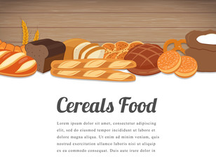 Cereals food card design. Food background with colorful cereals and grains. Natural food concept. Vector