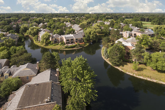Aerial View of Suburban Development with Canals