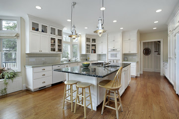 Kitchen with large granite island