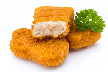 Nugget chiken on the white background.