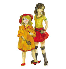 Two girls. Watercolor