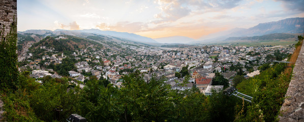 Gjirokastër city in southern Albania, situated in a valley between the Gjerë mountains and the...