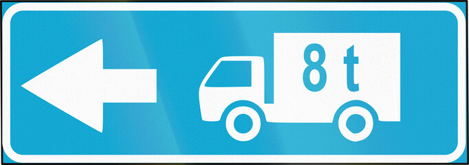 Estonian informatory road sign with route for lorries