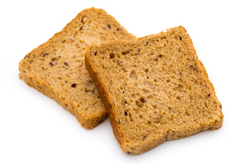 Rye bread slice on a white background.