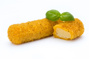 Fish fingers on the white background.