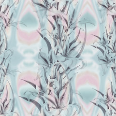Gladiolus. Abstract wallpaper with floral motifs.  Seamless pattern. Wallpaper. Use printed materials, signs, posters, postcards, packaging.