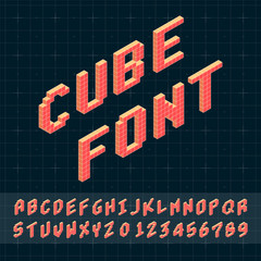 Cube vector font. 3D alphabet. Font Template for Design.