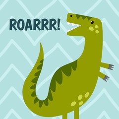 Funny dinosaur is roaring. Cute print