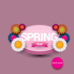 Spring sale label with beautiful flowers