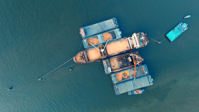 top view of container ship in vessel logistic