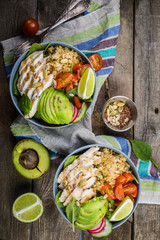 Fresh healthy salad in bowl and ingredients