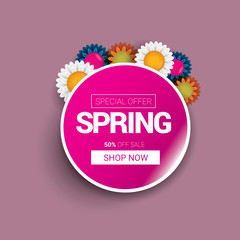 Spring sale label with beautiful flowers