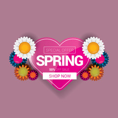 Spring sale label with beautiful flowers