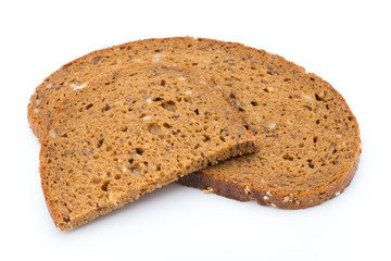 Slices of rye bread isolated on white background.