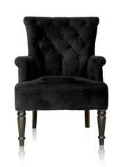 Black vintage armchair isolated on white clipping path.