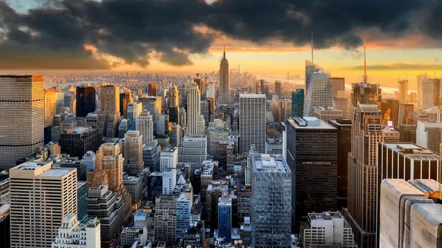 New York skyline at sunset, USA, Time lapse