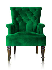 Green vintage armchair isolated on white clipping path.