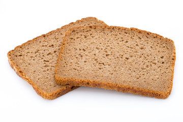 Slices of rye bread isolated on white background.