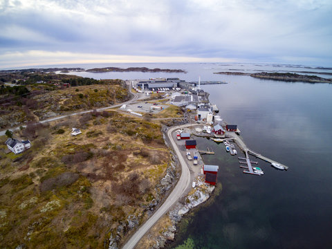 Aerial view of the fisheries on the coast of Norway
