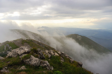 Low-hanging clouds above the mountains. Western Tatras.