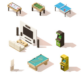 Vector isometric low poly games set