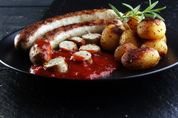 grilled sausages and potatoes