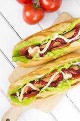 hot dog on a wooden table