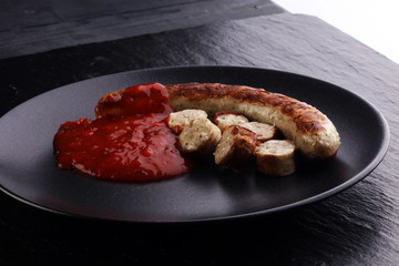 grilled sausages and tomato ketchup