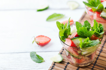 Cucumber strawberry mint fresh infused water detox drink cocktail lemonade