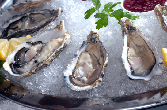 Oysters in ice with a lemon