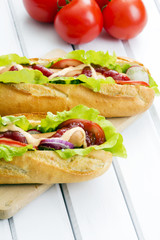 hot dog on a wooden table
