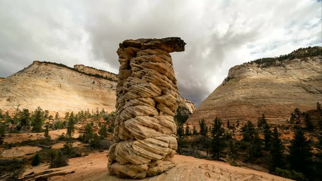 Time Lapse in Zion Nation Park as Storm Clouds Roll Through the Sky.