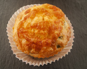 savory muffin close up ham and chesee