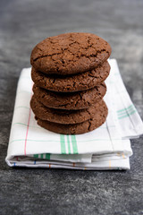 Sweet chocolate cookies  on towel 