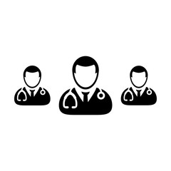 Doctor Icon - Group of Male Physicians With Stethoscope Glyph Pictogram Vector illustration