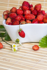 Wild strawberries in a small bowl 
