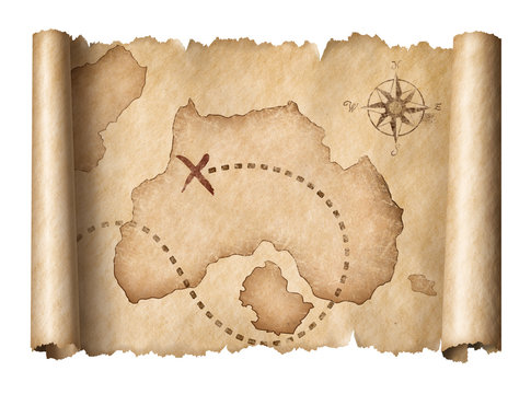 Fototapeta old pirates treasure scroll map isolated
