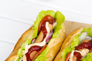 hot dog on a wooden table